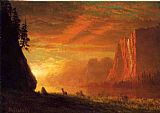 Albert Bierstadt Canvas Paintings - Deer at Sunset